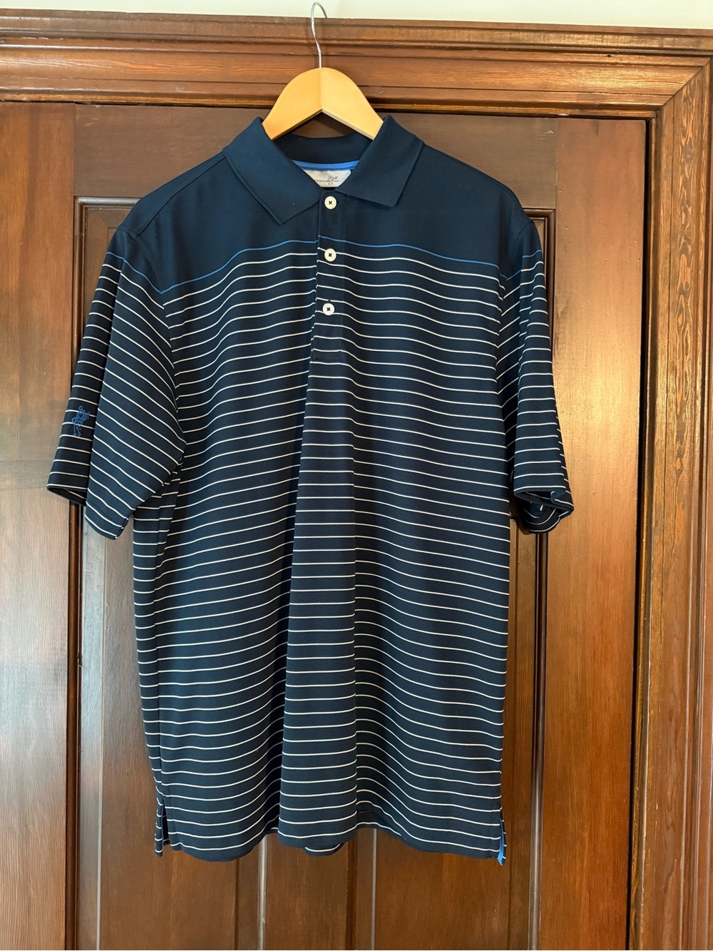 Ashworth Golf Navy and White Striped Polo
